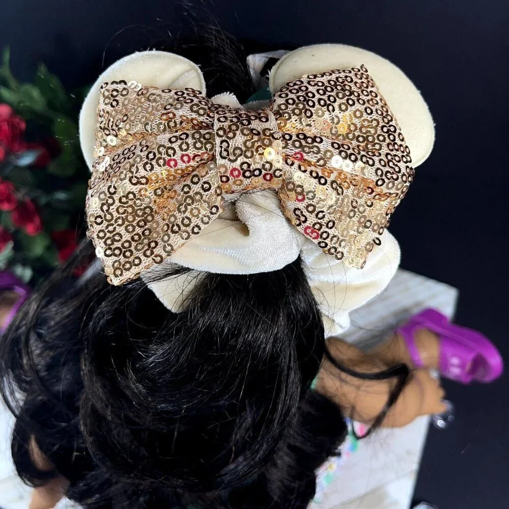 Minnie Mouse Ears Scrunchies Gold Sequins Hair Bow Hair Care Hair Accessories